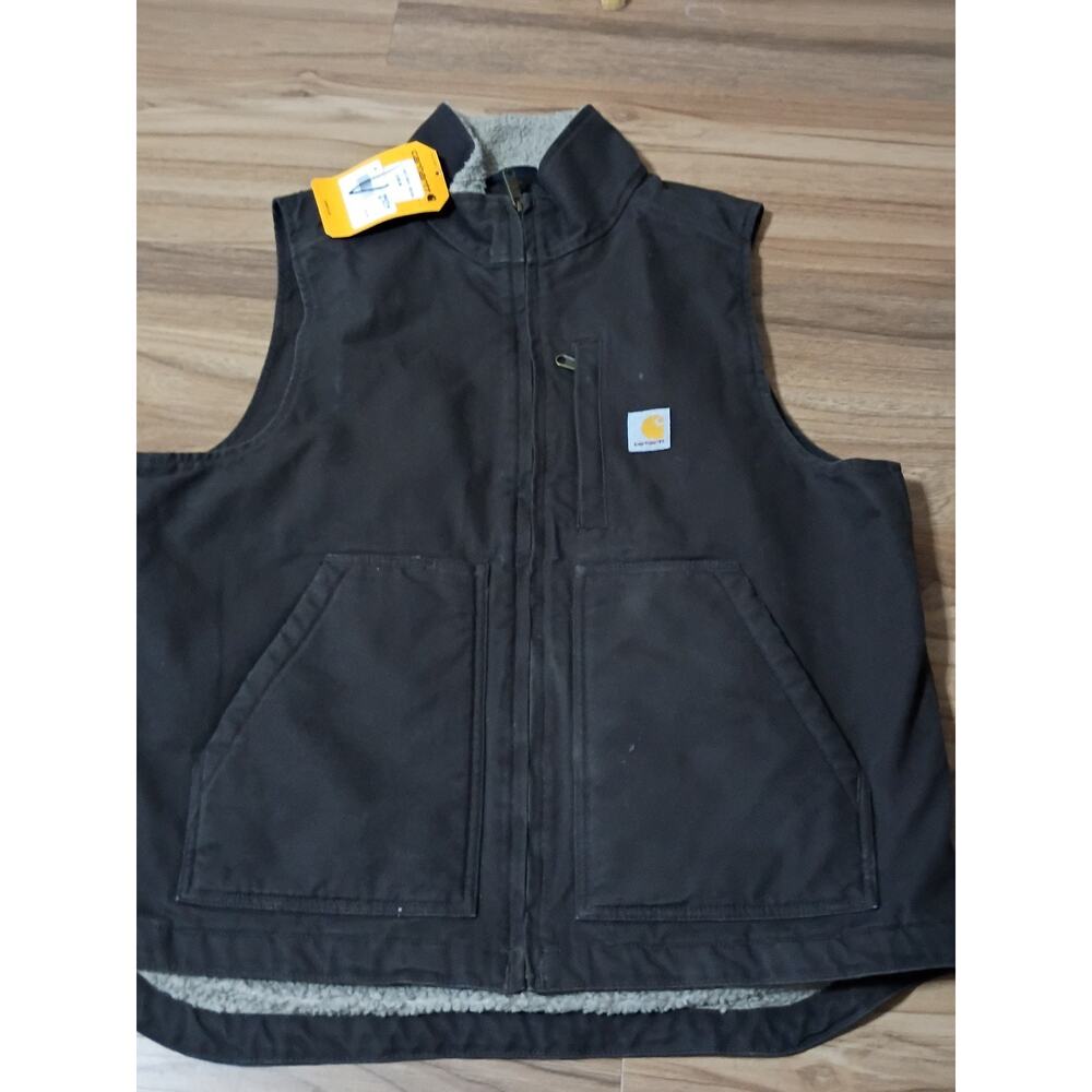 Carhartt Washed Duck Sherpa-Lined Men's Brown Vest Size L Mock Neck Work NWT
